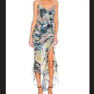 SAU LEE Frieda Dress Size 4 Floral Ruched Flowing Wedding Guest